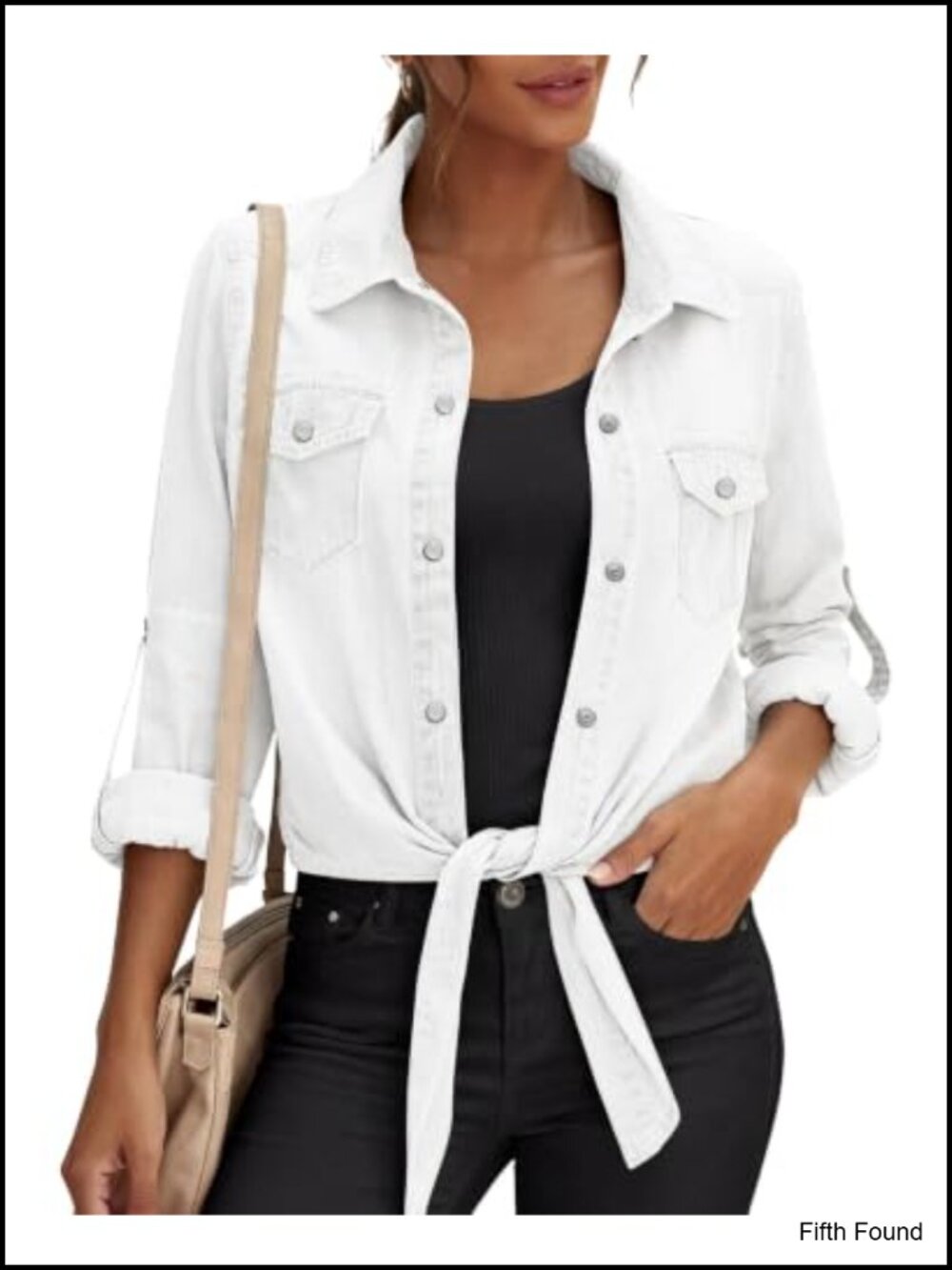 Women's Denim Button Down Shirt Jean Jacket Crop Top Long Sleeve Cardigan